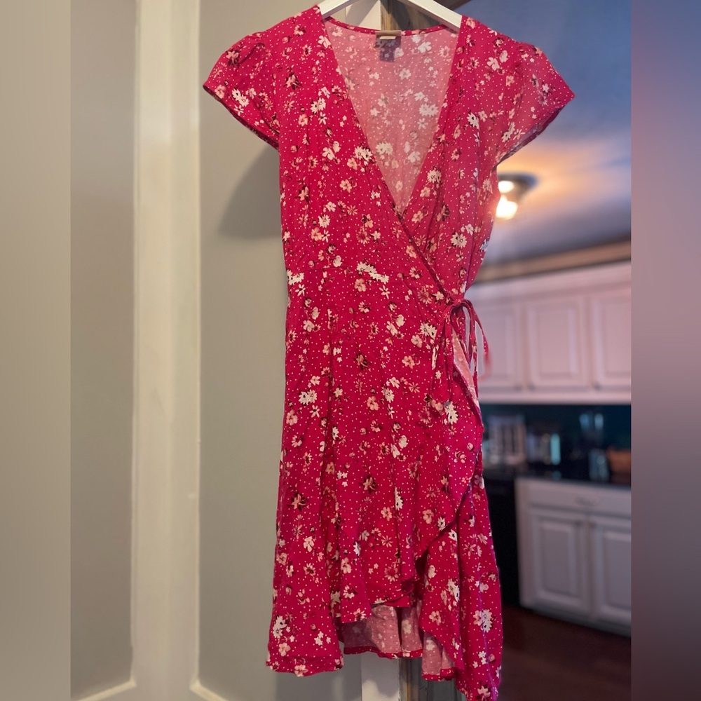 Pink Floral Wrap Dress